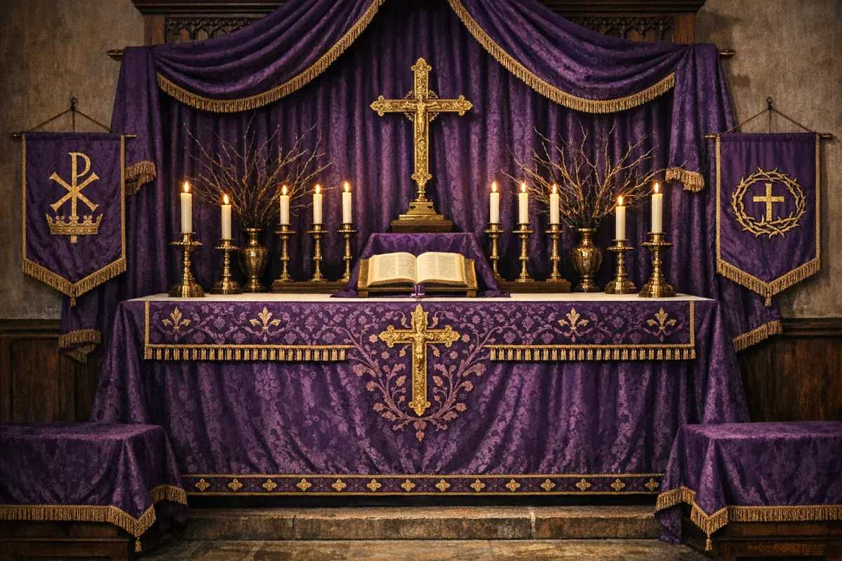 The Color Purple (Violet). Purple vestments, hangings, and altar frontals that visually communicate penitence, solemnity, and preparation. The color evokes both sorrow for sin and royal expectation of Easter’s triumph. This is consistent with how Anglican Catholic liturgy shifts into a more sober, restrained tone during Lent and even during Pre‑Lent.
