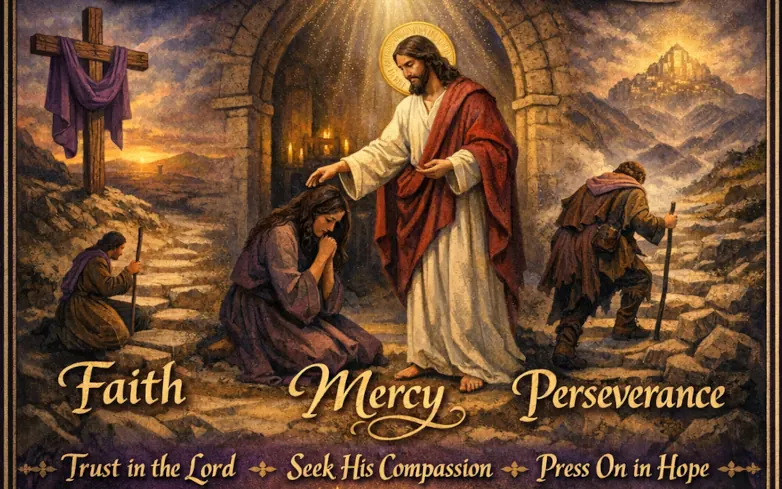 a liturgical‑season‑focused image for Lent 2 in the Anglican catholic church - Faith, Mercy, & Perseverance