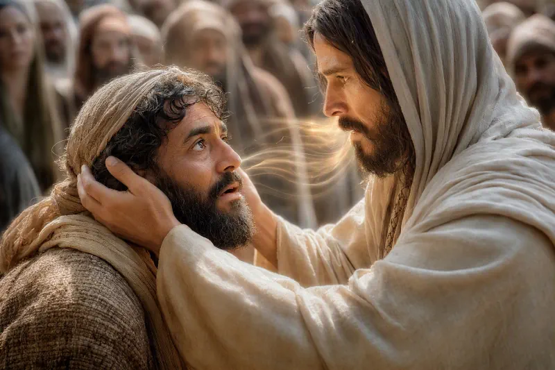 Jesus heals the deaf man in Mark 7 and says "Ephphatha, Be Opened," symbolizing the opening of spiritual ears to hear God's voice.